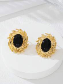 1 Pair Minimalist French Elegant Gem Inlaid Fireworks Design Ladies Earrings, Suitable For Daily Wear/Commute/Dating