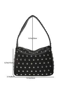 European Style Niche Design Armpit Bag, 2025 New Rivet Large Capacity Shoulder Bag - Black - View 5