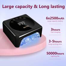 Lámpara de uñas LED inalámbrica profesional, lámpara UV recargable de 78 W, sensor infrarrojo inteligente y pantalla LCD, dispositivo de secado de esmalte de uñas, secador de uñas portátil para esmalte de gel con 5 temporizadores en blanco.
