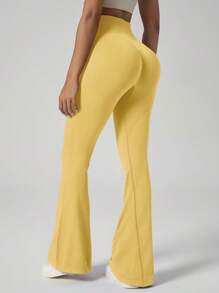 Pantalones acampanados elásticos para mujer, con cintura elástica acanalada, que levantan el trasero, con diseño en forma de corazón, ajuste estilizante