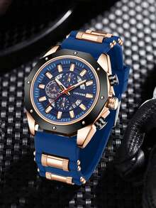 1 件硅胶表带男士手表商务时尚多功能石英表适合日常服装搭配或节日礼物 - 均碼 - 查看 12