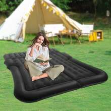 Inflatable Mattress 68.5 X 49.61 In, Capacity 551.16 Lbs, Quick Inflation With Pump, Foldable For Travel, Ergonomic Design With Two Headrests. Ideal For Car, Camping, Or As A Travel Guest Bed. Double Compartment For 1 Or 2 People (Beige/Black/Gray) - Black - View 7