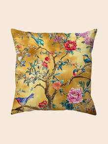 1 件复古中国花鸟图案短毛绒抱枕套，涤纶面料制成，可机洗，拉链开合，单面印花，方形，优雅装饰枕套适用于各种房间类型，有 3 种尺寸可供选择，是客厅配件和夏季户外装饰的理想选择