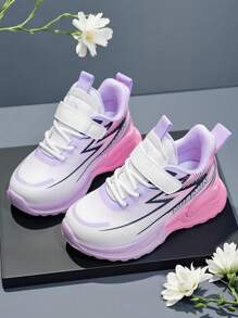 1 par de zapatos casuales de estilo degradado de PU para niñas, zapatillas deportivas, apropiadas para el uso diario, la escuela, los deportes, todas las estaciones (talla pequeña)