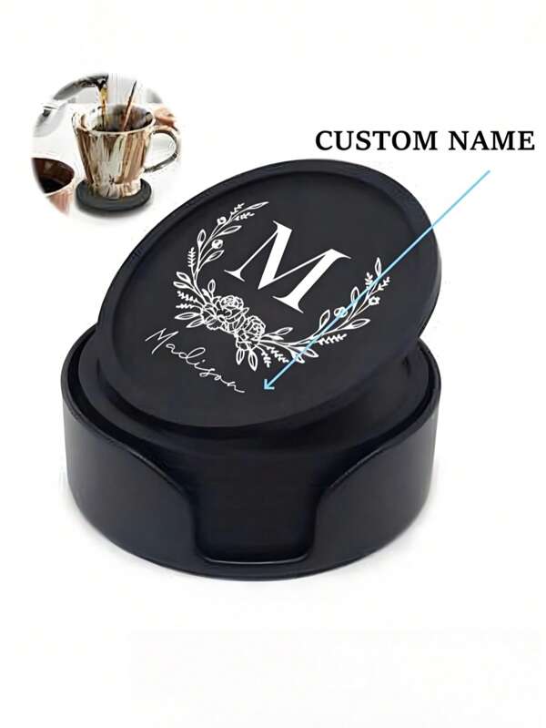 1/3/6pcs Custom Silicone Cup Coaster Set, Personalized Letter/Name Design, 10cm Round, Heat-Resistant, Non-Slip, 0.5mm Thick