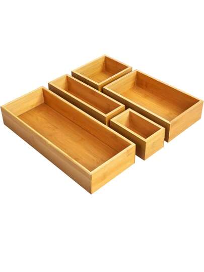 Kitchen Drawer Utensil Organizer Box Set , Bamboo Utensil Holder Cutlery Makeup Silverware Jewelry Flatware Organization Tray For Kitchen, Bathroom, Office And Living Room