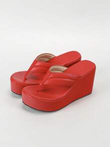 Damen Plateau-Keilsandalen, neue runde Zehen rote Flip-Flops für Frühling & Sommer, modische wasserdichte Plateau-Lässig-Urlaubsschuhe mit dickem Boden, vielseitige rote Keilsandalen in Große Größen, Braut-Pantoffeln