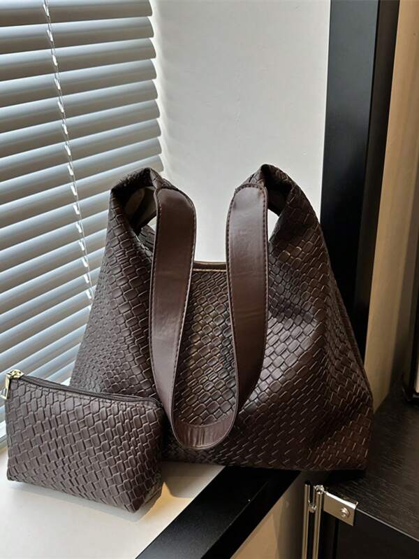 Bolso de hombro trenzado en forma de media luna de moda para mujeres, bolso bandolera de piel sintética PU con monedero