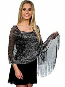 1pc Metallic Sparkle Shawl With Clasp, Bridal Party, Formal Occasion Shawl For Women