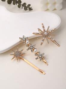 2 Peças Presilha de Cabelo com Estrela de Pérola Falsa e Strass, Decoração Fofa e Delicada de Floco de Neve, Presilhas de Garra, Grampos de Cabelo, Acessórios Escolares, Acessórios de Cabelo de Pérola, Acessórios de Cabeça, Grampo de Cabelo - Multicolorido - Visão 6