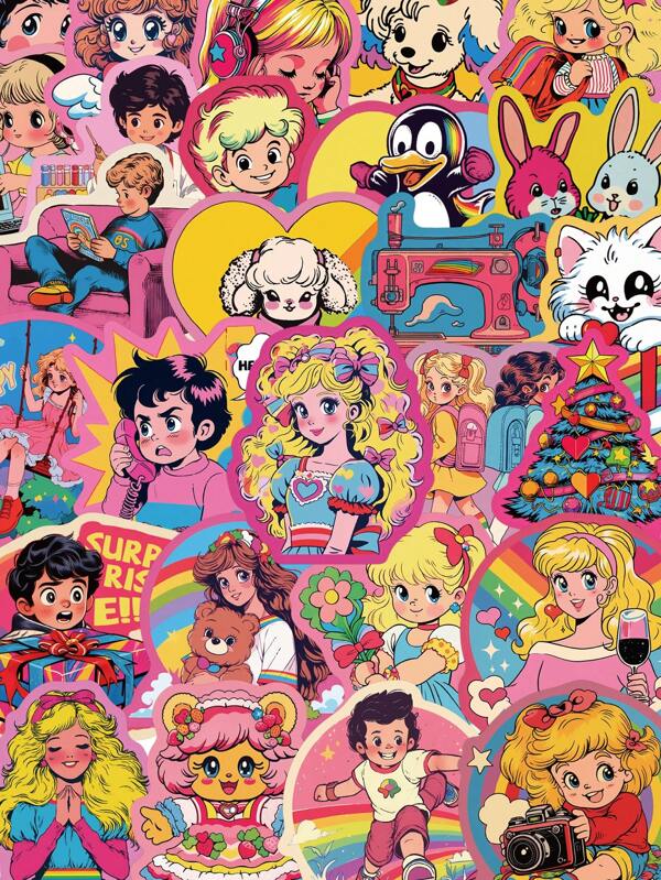 50pcs Cute Retro Stickers Decorative Material Stickers Party Decoration Birthday Gift Graduation Season Gift For Cell Phone Case Handbook Diary Bicycle Desktop Laptop Decoration