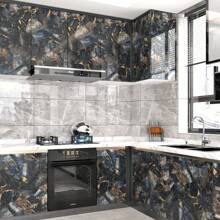 1 Roll Of Dark Blue Marble Patterned PVC Self-Adhesive Wallpaper, Detachable Contact Paper For Peeling And Pasting, Modern Style Wallpaper, Suitable For Living Room, Bedroom, TV Background, Porch, Dining Room And Home Decoration, Easy To Install