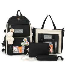 Kit Mochila Bolsa Escolar Feminina Multiuso Grande 4 Peças - Preto - Visão 1
