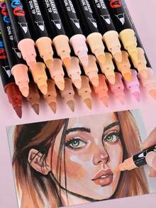 24/48pcs/Set Dual-Head Skin Tone Acrylic Markers - Straight Liquid Ink Markers, Soft Tips And Hard Tips, Vibrant Colors, Stackable, Good For Painting, DIY Graffiti Art Drawing Pen Supplies For Creative Projects Back To School - Multicolor - View 12
