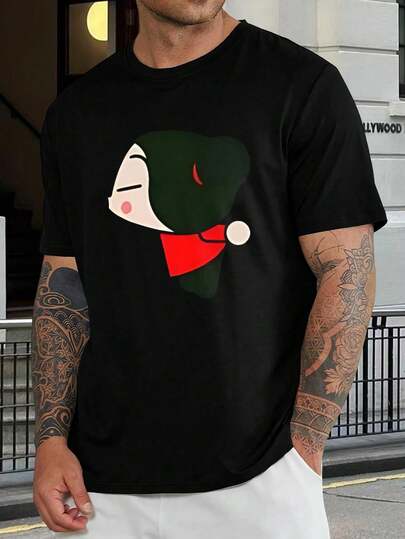 Camisetas a juego para parejas Pucca Garu - Negro, manga corta, diseño de dibujos animados, regalo de aniversario, moda streetwear, casual, tops de verano, tallas grandes disponibles para marido y mujer