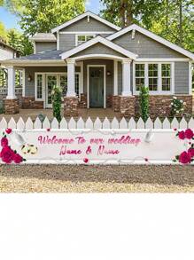 1pc Custom Personalized "Welcome To Our Wedding" Floral Backdrop, Party Scene Decoration Prop Banner