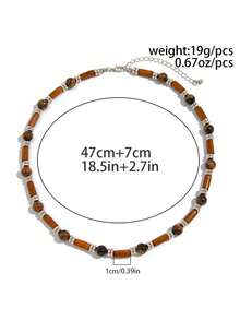 1 件波西米亚风格木珠项链，男士休闲配饰 - 棕色 - 查看 6