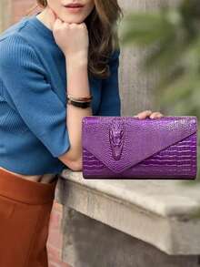 时尚鳄鱼纹手提包，女士大容量鳄鱼纹单肩包，时尚女士手提包 - 彩色 - 查看 4