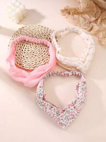3 piezas Diademas con estampado floral minimalista para mujer, diseño rosa fresco y simple, adecuado para uso diario en primavera/verano
