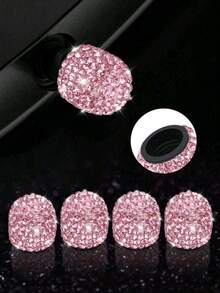 4pcs Diamond Studded Tire Valve Caps Universal Bling Car/Auto Wheel Tire Valve Stem Covers - Pink - View 5