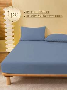 1pc Plain Dusty Blue Fitted Sheet, Mattress Protector, Mattress Cover For Bed, Bed Sheet, Soft And Breathable, For All Size Bed -Twin, Full, King, Queen Size Sheet Deep Pocket Up To 11.8 Inch Sheet Bedspread Breathable Wrinkle-Free Better For Sleep, Machine Washable - Dusty Blue - View 2