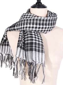 1pc Abaya Accessories Fashion Classic Desert Plaid Print Square Headscarf, Arabic Outdoor Sun Protection Windproof Unisex Tassel Shawl Scarf, Suitable For Daily And Outing Wear