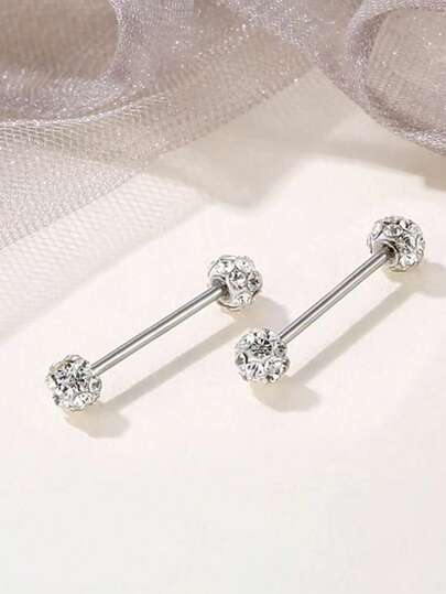 2pcs 14G Stainless Steel Barbell Body Piercing Jewelry, Nipple Rings, Tongue Rings For Women