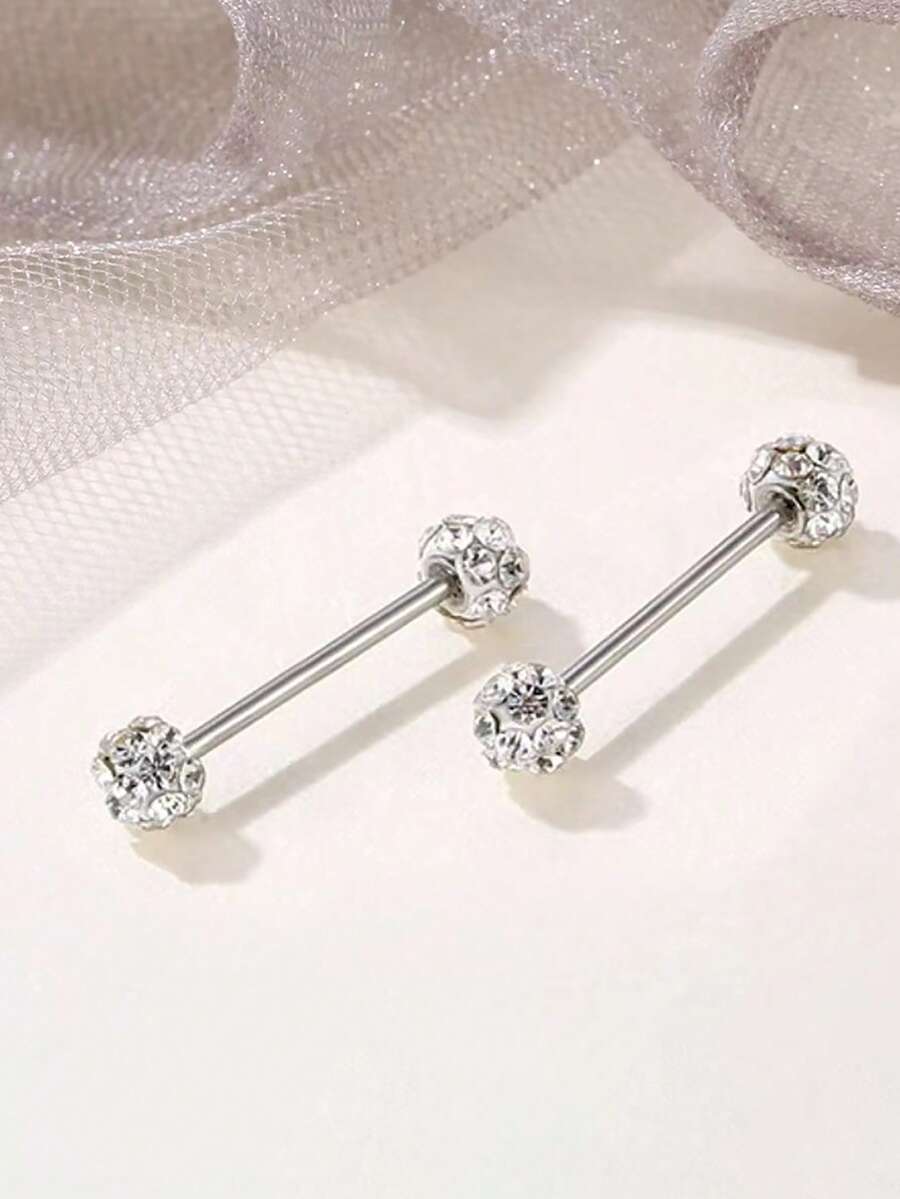 2pcs 14G Stainless Steel Barbell Body Piercing Jewelry, Nipple Rings, Tongue Rings For Women