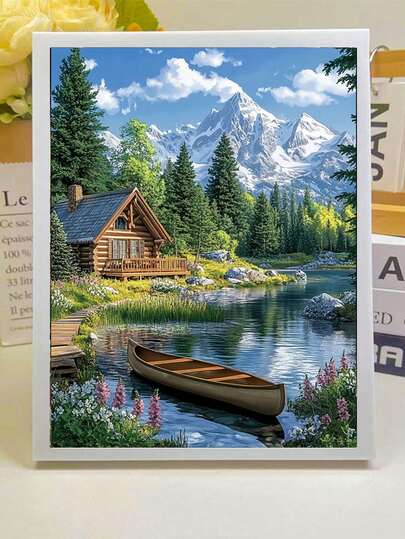 1pc Diamond Art Kit, Mountain & River Landscape Pattern, 5D Diamond Painting Cross-Stitch Kit, Gift Diamond Embroidery Mosaic, Suitable For Adult Beginners, Exquisite Stress Relief Handcraft Rhinestone, Diamond Art Round Drill Diamond Point DIY, Perfect New Year Gift For Home Decor And Room Wall Decoration