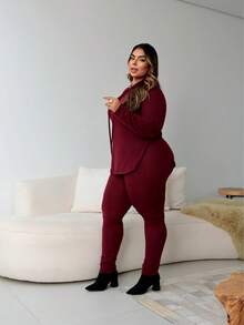 Women's Winter Plus Size Set, With Hat, Lighter And More Comfortable Fabric, Slit On The Sides, Stylish And Casual Look, Women's Fashion, Cold, Night. - 紅木色 - 查看 2