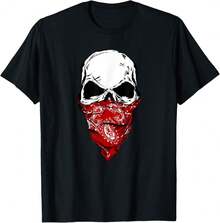Fearless Skeleton Skull Head Red Bandana Face Mask T-Shirt T-Shirt{SP Gifts For Dad - Black - View 1