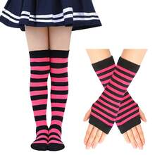 1 Set Knit Colorful Stripe Gloves And Leg Warmers, Fashion Style Creative & Skin-Friendly Tight Leg Warmers, Suitable For Teenagers, Young Girl, All Seasons Thigh High Leg Warmers - Multicolor - View 14
