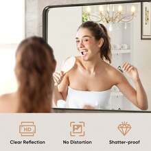 DUMOS Black Metal Framed Vanity Rounded Rectangle Bathroom Mirrors Over Sink Wall, 36x24 Inch Large Matte Mirror, Modern Decorative Restroom, Farmhouse, Horizontally Or Vertically Hanging - 黑色/長方形 - 查看 12