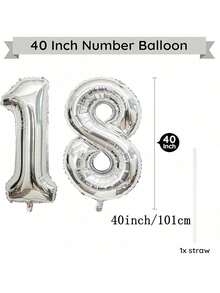 2 Pezzi Palloncini Giganti in Argento da 40 pollici con Numero Argentato 18, Adatti per Decorare Feste di Compleanno per 18 Anni, Celebrazioni di Anniversari