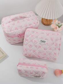 1 件/套粉色蝴蝶结和玫瑰设计大容量化妆品收纳袋带蕾丝，旅行护肤抽绳收纳袋，卫生巾包短途旅行必备时尚便携式化妆包，多功能收纳袋，可装口红、卫生巾、硬币、钥匙等，大容量可爱洗漱包，旅行收纳化妆包，母亲节礼物，返校礼物