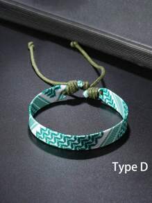 1 pièce Bracelet en tissu tressé fait main à la mode arabe, de couleur unie ou multicolore. (Le motif à rayures peut être aléatoire)