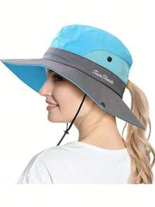 1 pièce Chapeau de soleil à large bord pour femme - Design à queue de cheval, large bord pour ombre solaire, chapeau de seau pliable pour plage et été, idéal pour la pêche, les vacances à la plage, les voyages de femmes et les activités extérieures