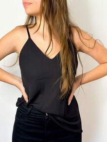 Women's Tank Top With Adjustable Straps Basic Crepe Strappy Top - Negro - Ver 3