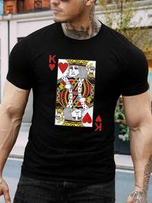 Camiseta del Rey de Corazones - Divertida camiseta de póker para hombres y mujeres - Idea de regalo única - Top gráfico casual - Diseño novedoso - Algodón suave - Regalo para marido - Negro - Ver 1
