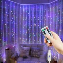 1 件窗帘仙女灯,USB 供电 LED 仙女灯串,具有 8 种照明模式,适用于派对、客厅、卧室、室内装饰、婚礼、生日、单身派对(暖白/白色/多色) - USB窗簾燈 - 查看 20