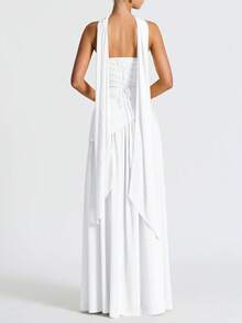 Elisanya Contrast Color Ribbon Cocktail Party Dress, Minimalist Fashion, Suitable For Summer - White - View 4