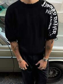 男女皆宜的休闲宽松字母印花超大款短袖套头衫，轻薄半透明，街头风，春夏款