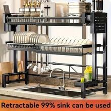 LEO IRIS 1pc Countertop Dish Storage Drainage Rack Expandable Kitchen Sink Shelf Dish Rack Drainer Black Kitchen Organizer - màu đen - Xem 8