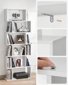 Biblioteca, Librería de 6 Niveles, Estantería de Exposición, Armario de Libros, Separador de Espacios, para Salón, Dormitorio, Estudio, Oficina, Blanco, Vuelta al Cole - Blanco - Ver 6