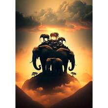 1 Stück Wandkunst Poster wahlweise mit Rahmen wilde Elefanten Sonnenuntergang Landschaft Elefant Tier Kunst Poster Leinwand Malerei Wandbilder Wohnzimmer Heimdekoration Leinwand, ohne Rahmen - Verschiedenfarbig - Übersicht 13