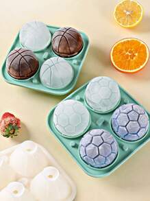 1 Stück 4 Kammern 3D Sphärisches Fußball Basketball Silikon Eiswürfelform, Schwarz, Kaffee, Olivgrün Farben, Eiswürfelmaschine für Kühlschrank, großes Volumen, einfache Entnahme, praktische Eisherstellung, versiegelte Verpackung, mit Deckel, Küchenartikel