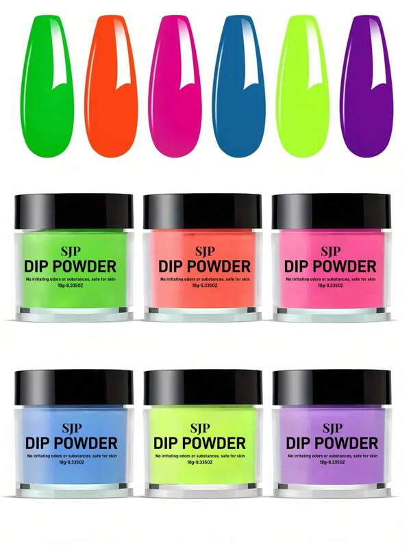 6 pièces Poudre de trempage néon fluorescente d'été pour extension d'ongles, manucure française et fête quotidienne