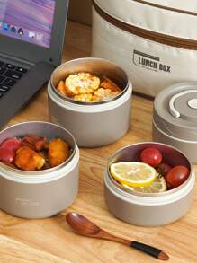 304 Stainless Steel Thermal Lunch Box,Double Layer Portable Meal Container,Round Multi-Layer Lunch Box With Cover For Work/School,Airtight