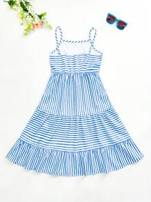1 pièce Robe camisole à rayures confortable et décontractée pour jeunes filles, convient pour les fêtes, les sorties décontractées, les vacances, les activités extérieures, l'été