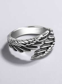 1pc Fashion Personalized High-End Chic Simple Vintage Feather Decor Adjustable Open Ring, Suitable For Men And Women Daily Wear